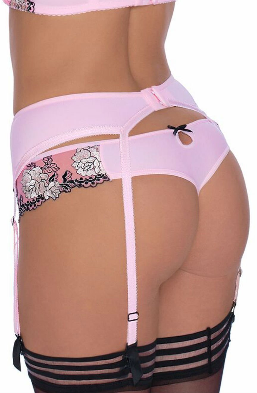 Linsori Natali Floral Embroidered Thong in Blush - back view