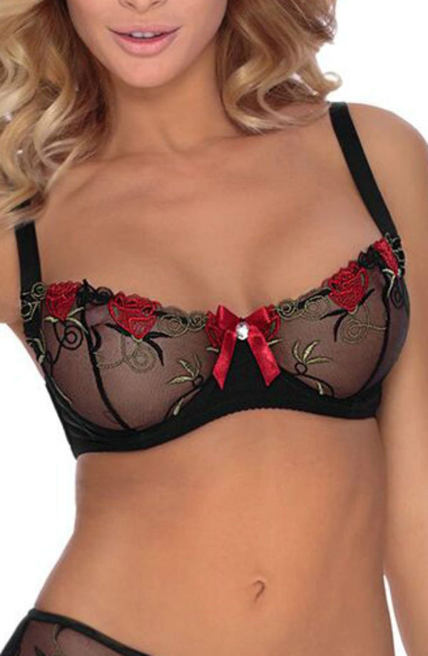 Linsori Noir Floral Lace Soft Cup Bra - back view
