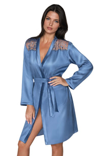 Linsori Azure Satin Embroidered Robe - front view