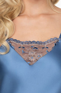 Linsori Azure Floral Satin Nightdress - detail view