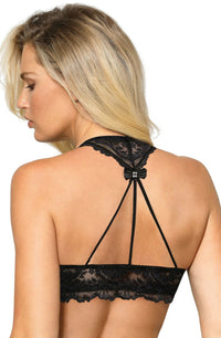 Linsori Noir Halter Plunge Floral Lace Bra - side view