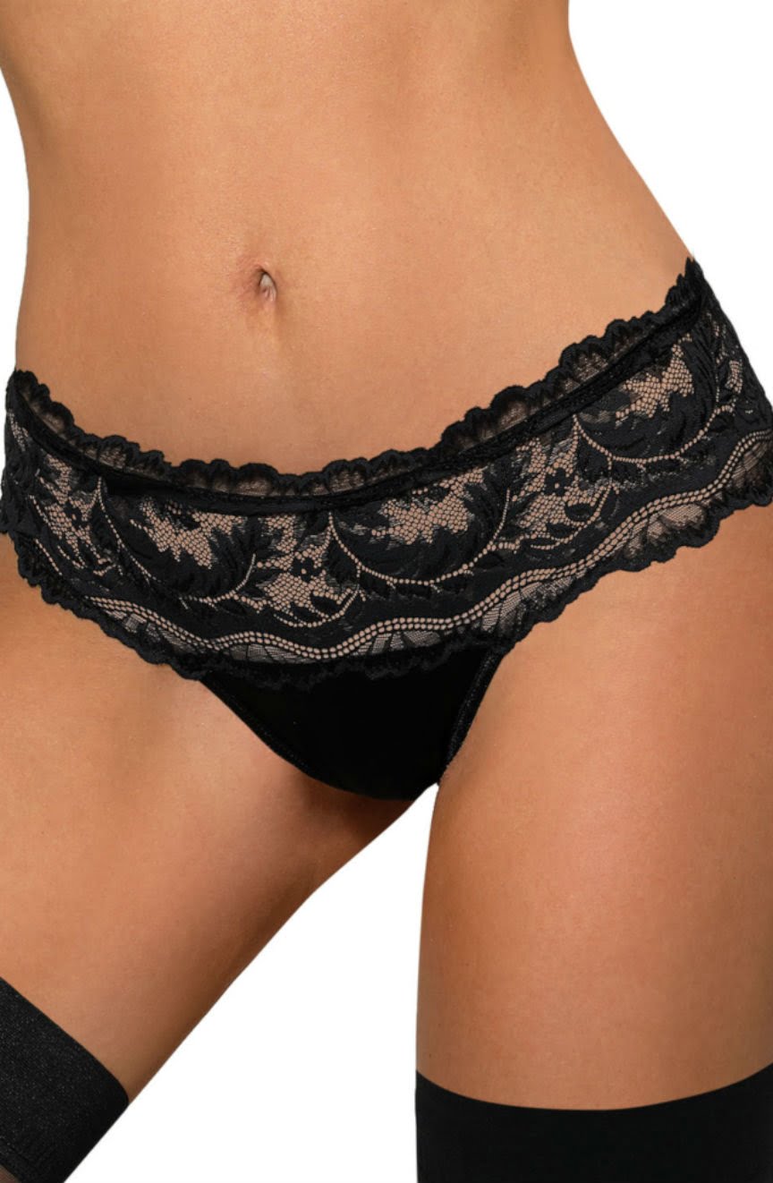 Linsori Sefia Noir Floral Lace Thong - close-up