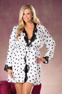 Linsori Charmeuse Heart Print Kimono Robe - back view