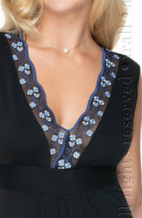 Linsori Obsidian Floral Embroidered Nightdress - back view