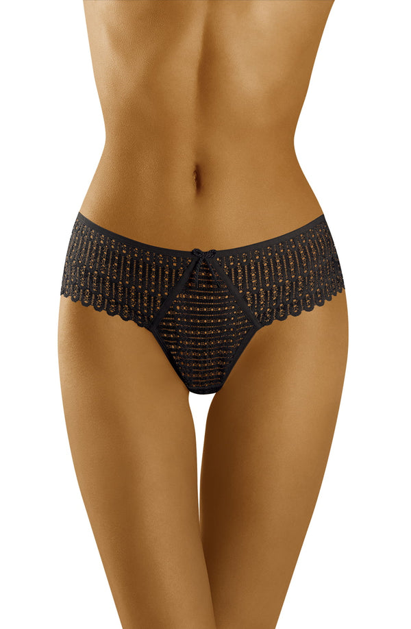 Linsori Noir Lace Thong with Bow Piece - styled view