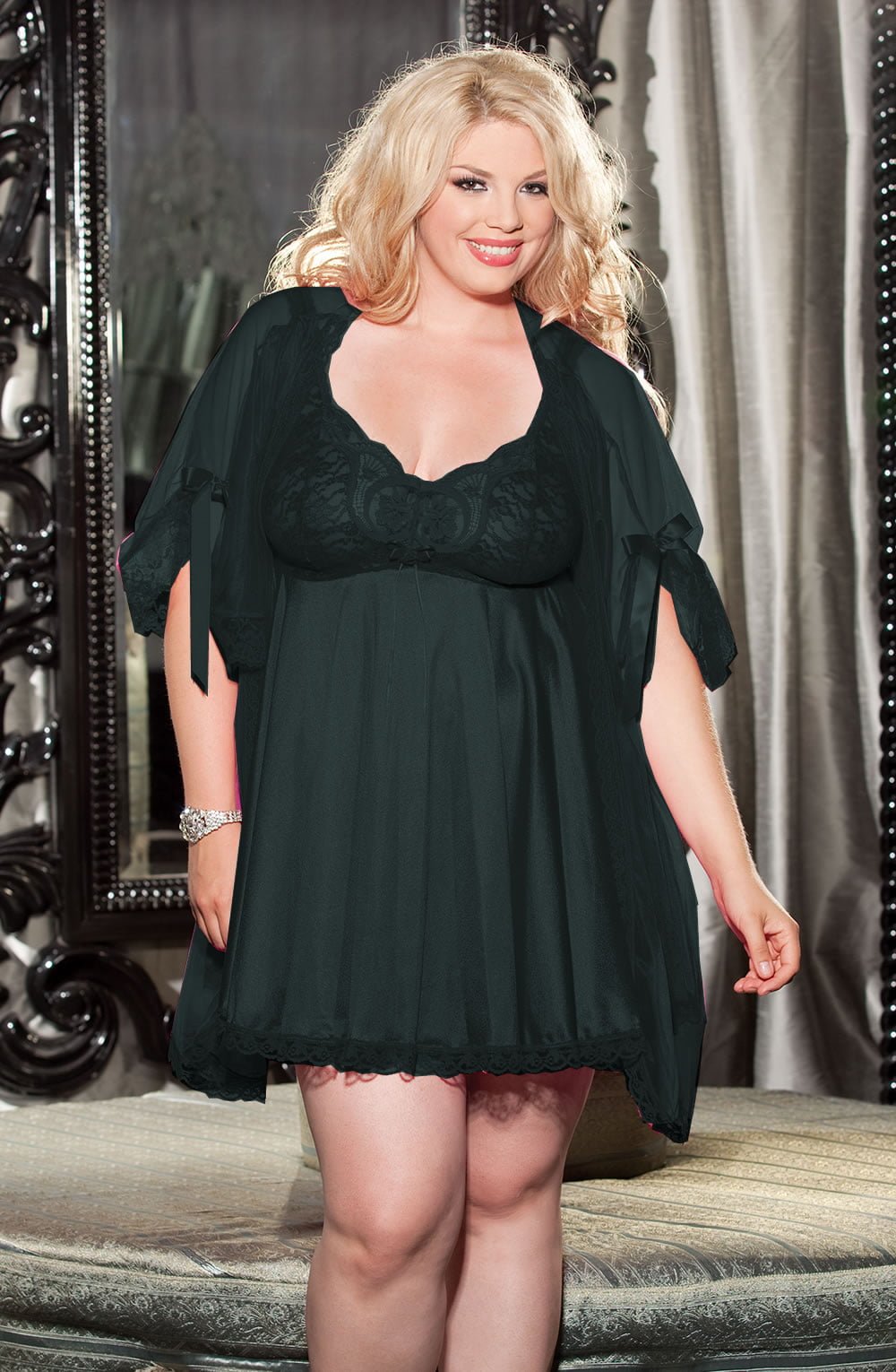 Linsori Midnight Lace Three-Piece Babydoll Set - product view