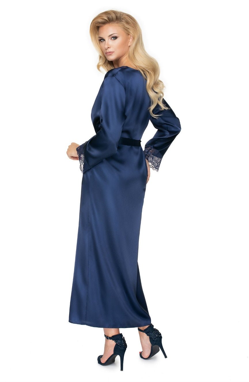 Linsori Sapphire Satin Lace Dressing Gown - detail view