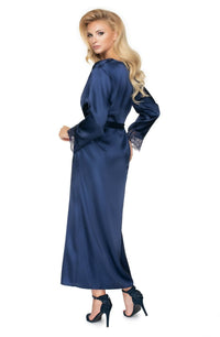 Linsori Sapphire Satin Lace Dressing Gown - detail view