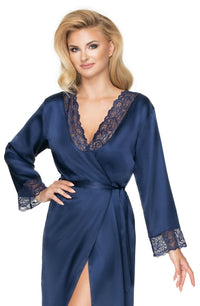 Linsori Sapphire Satin Lace Dressing Gown - back view