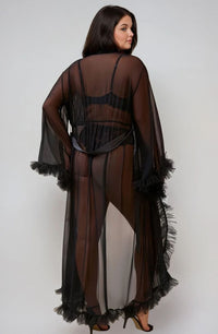 Linsori Noir Sheer Ruffled Evening Robe - side view