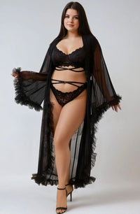 Linsori Noir Sheer Ruffled Evening Robe - back view