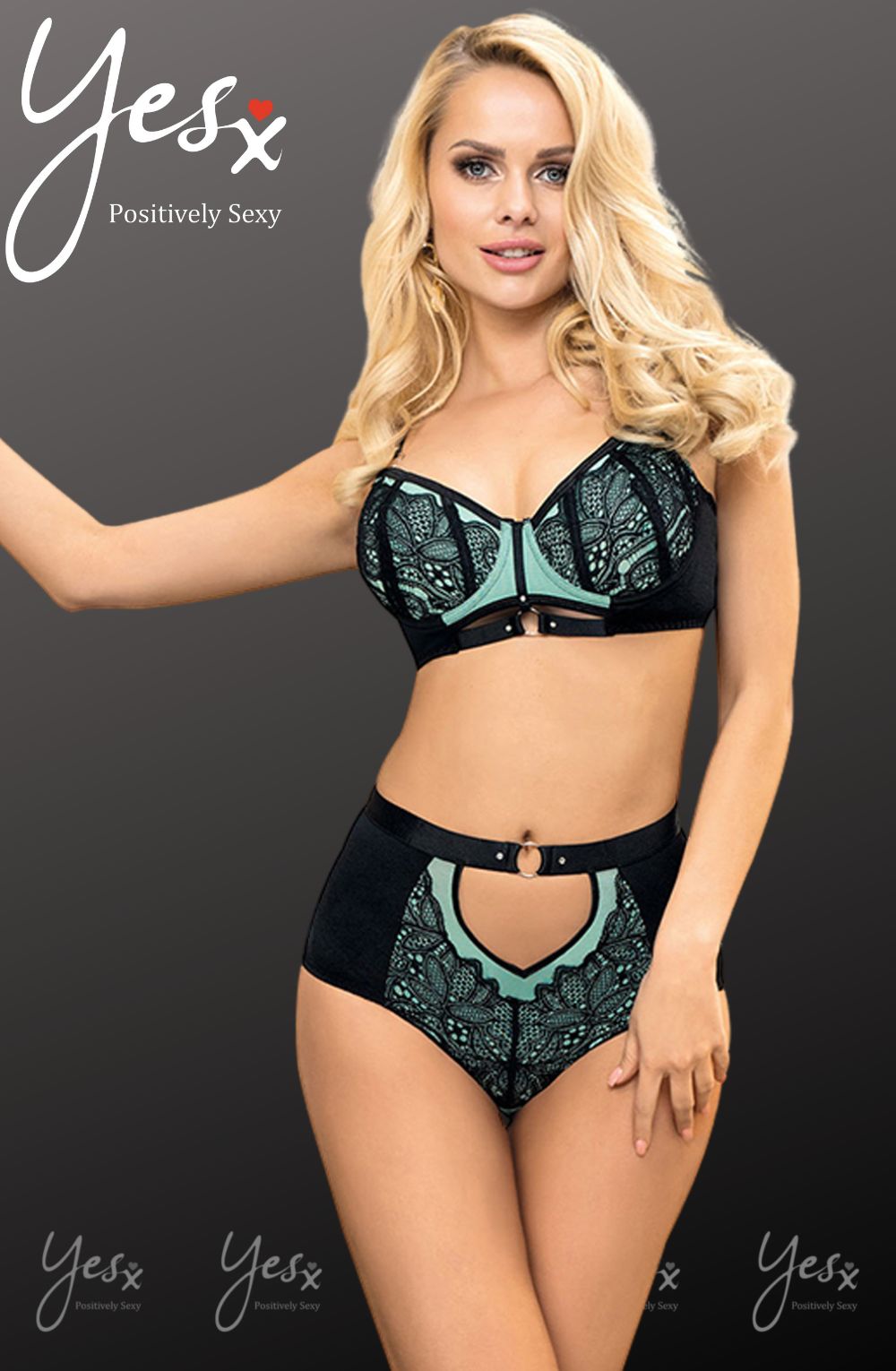 Linsori Sapphire Lace Lingerie Set - detail view
