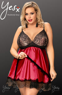 Linsori Crimson Satin Babydoll with Blindfold - front view