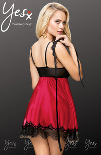 Linsori Scarlet Satin Eyelash Lace Babydoll - back view