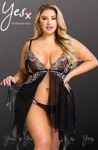 Linsori Embroidered Floral Babydoll Set - side view