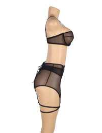 Linsori Noir Mesh Garter Delicate Set - styled view
