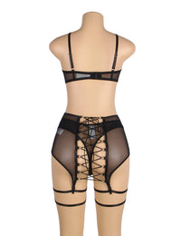 Linsori Noir Mesh Garter Delicate Set - close-up