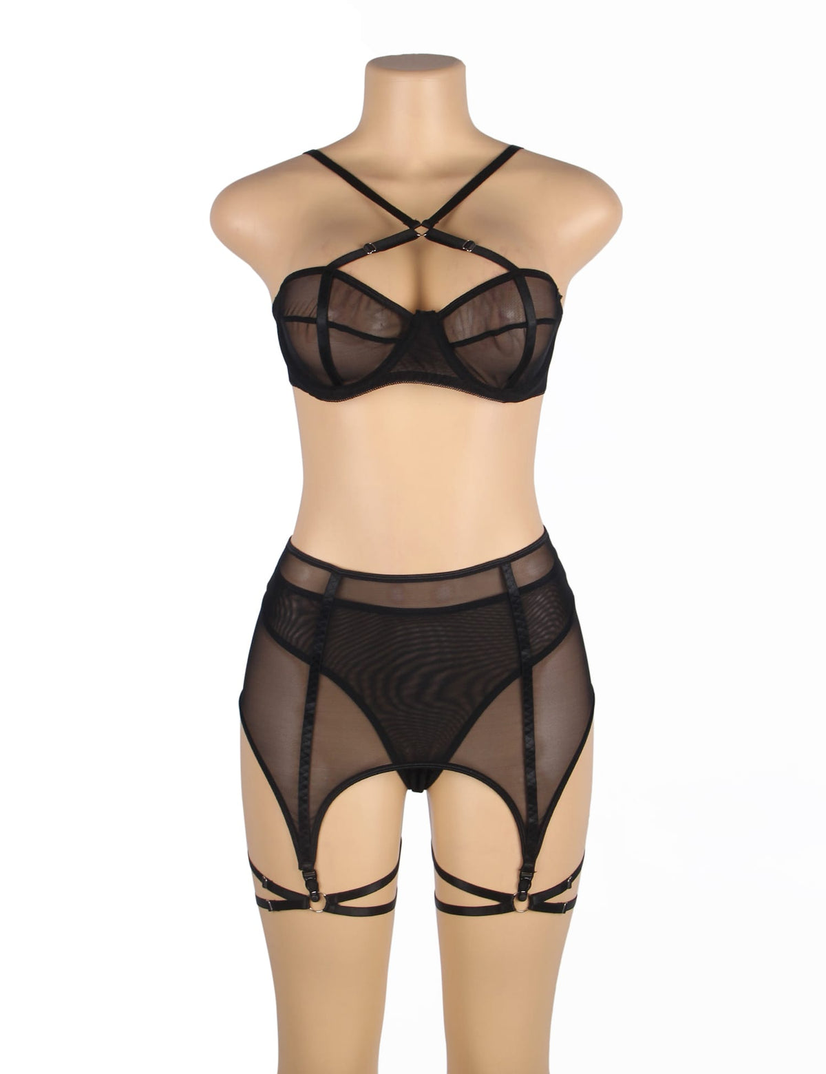 Linsori Noir Mesh Three Piece Set - front view