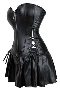 Linsori Noir Faux Leather Corset Skirt - back view