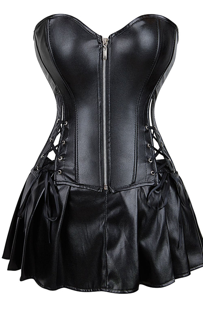 Linsori Noir Faux Leather Corset Skirt - detail view